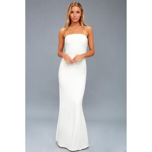 Lulus Blair White Pearl Strapless Mermaid Maxi Dress Bridal Wedding Formal M NEW
